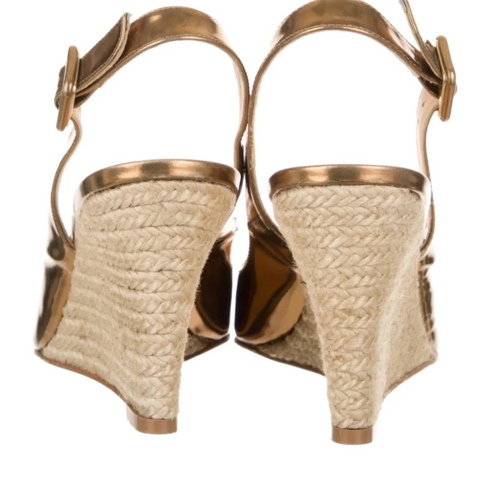 Christian Louboutin Metallic Gold Peep-Toe Wedge Slingbacks